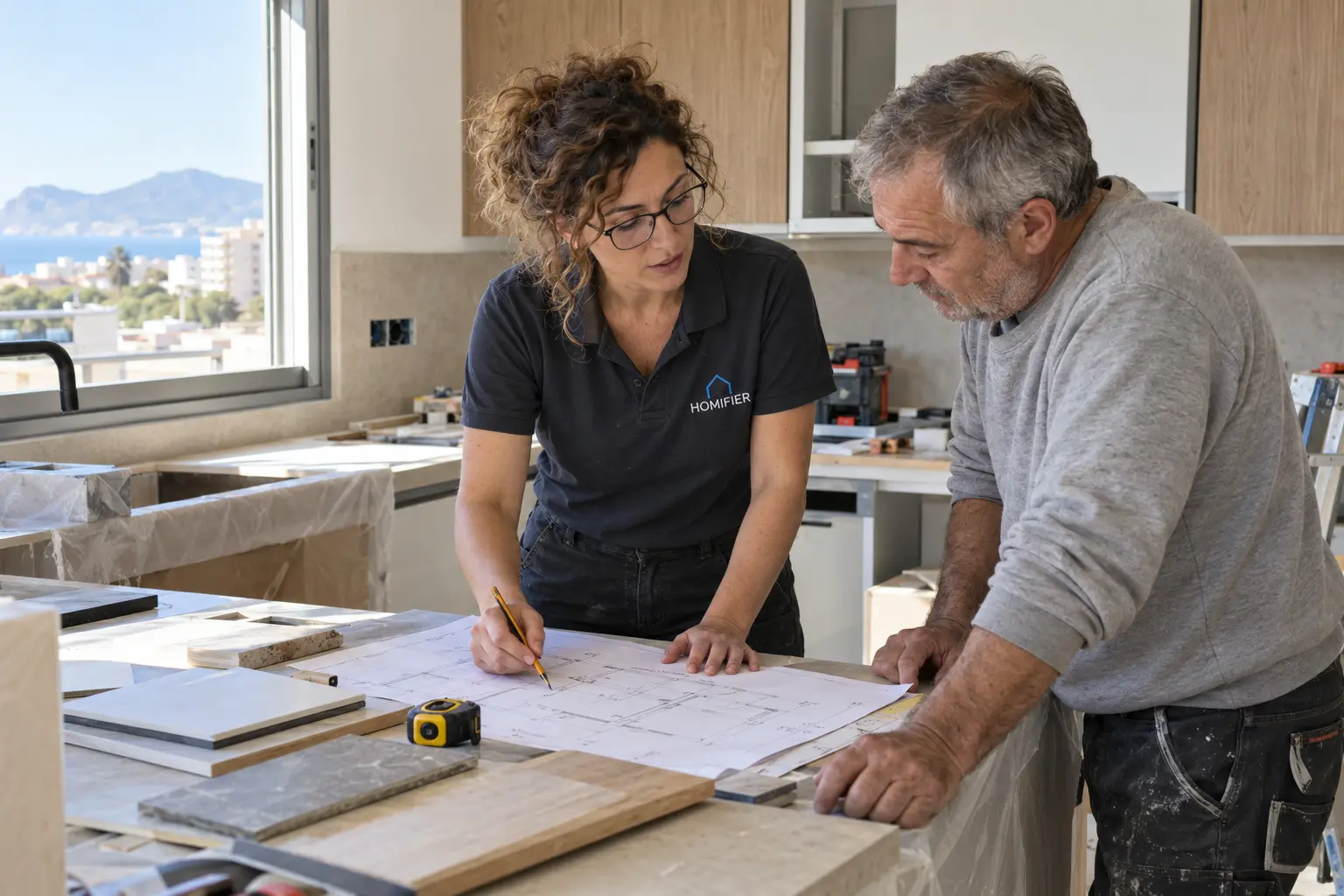 Equipo de Homifier revisando planos y materiales