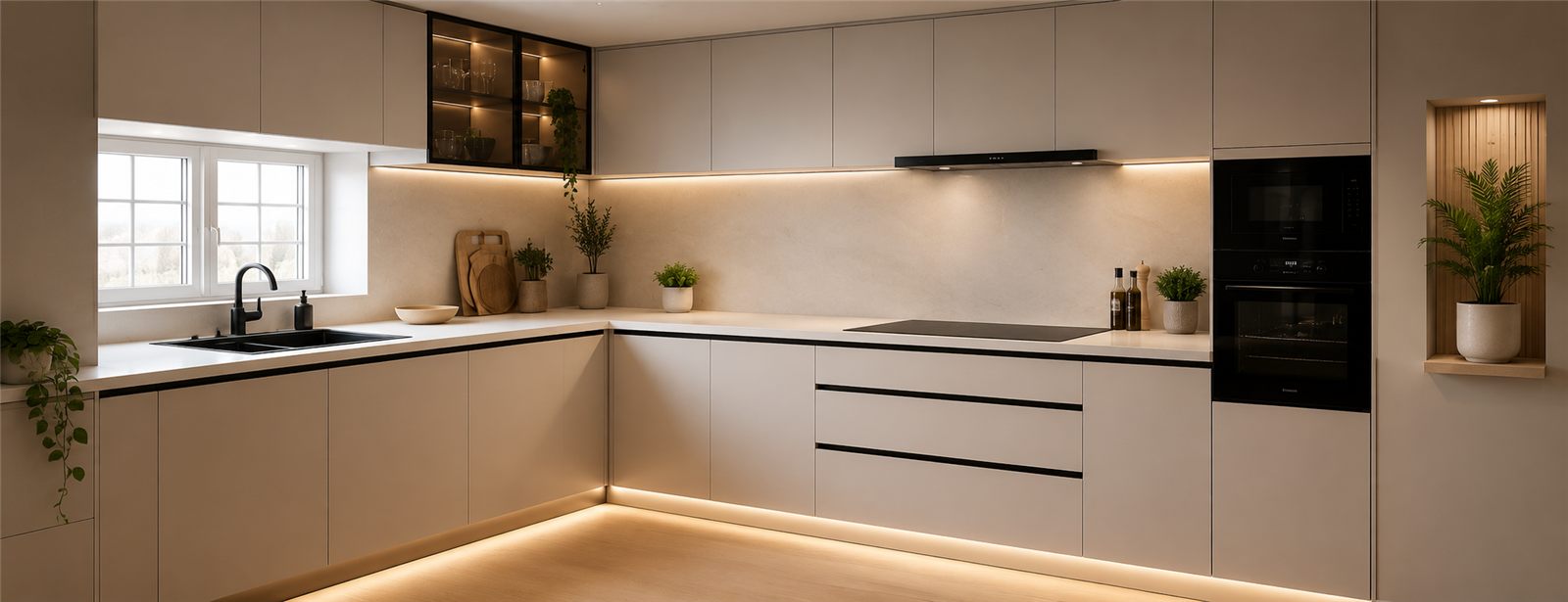 Cocina luminosa renovada con mobiliario blanco y madera
